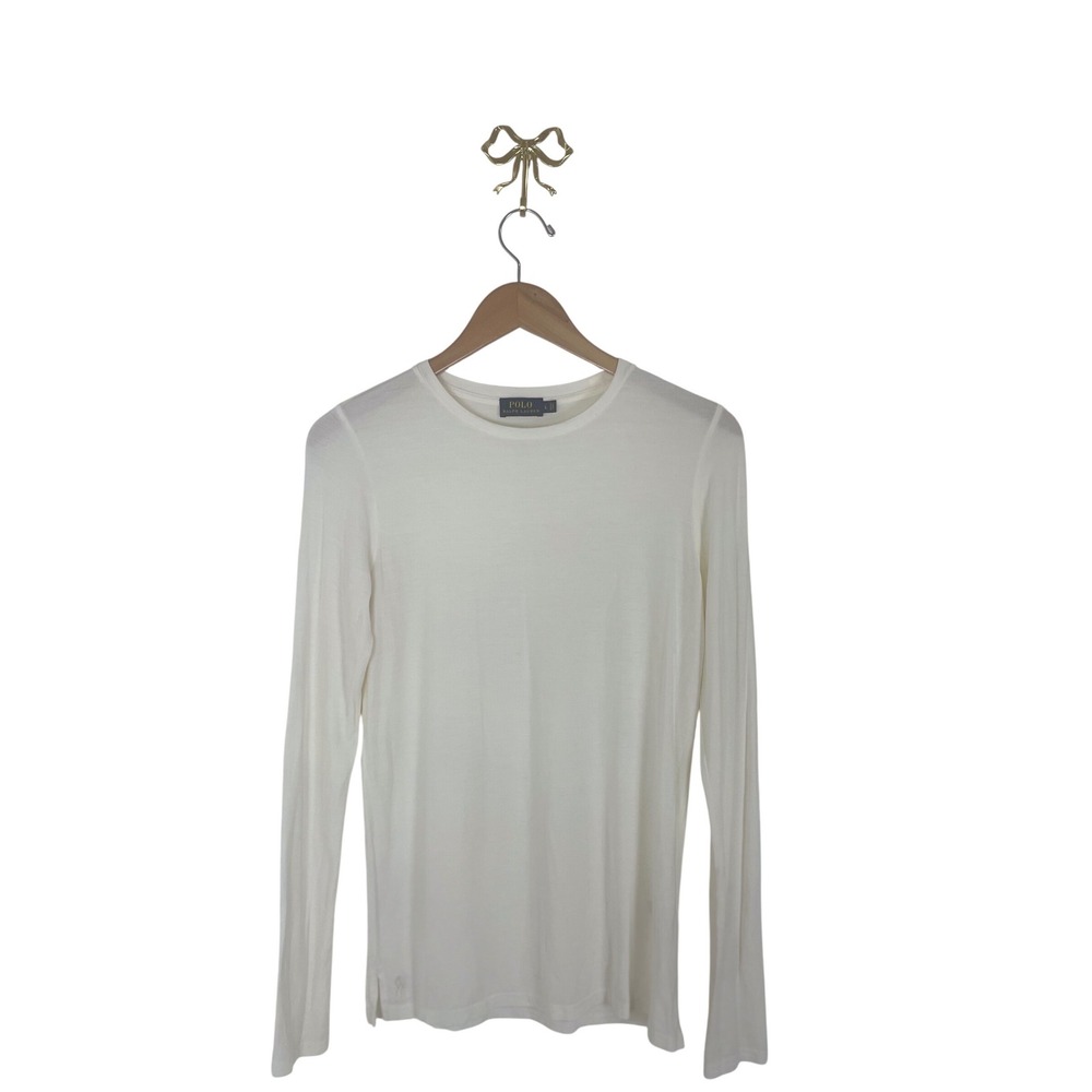 Polo Ralph Lauren Womens Cream Lyocell Blend Long Sleeve Crew Neck Top Large